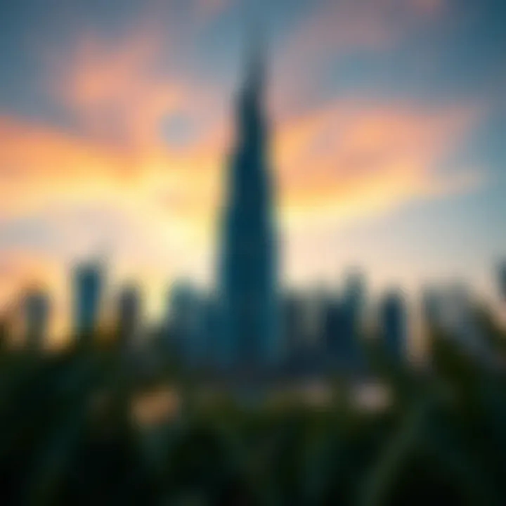 Dubai Skyline Featuring Ocean Tower The stunning skyline of Dubai featuring Ocean Tower at sunset.