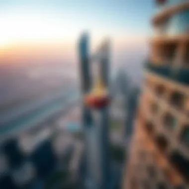 Aerial view of the Palladium Tower showcasing its unique architectural design