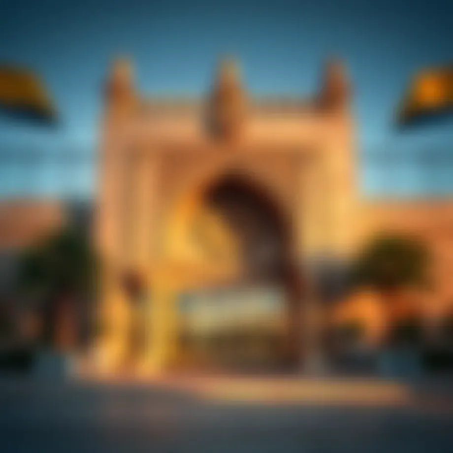 The grand entrance of Qasr Al-Hind showcasing intricate architectural details