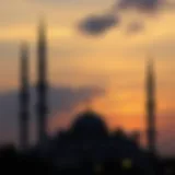 Silhouette of a mosque during sunset