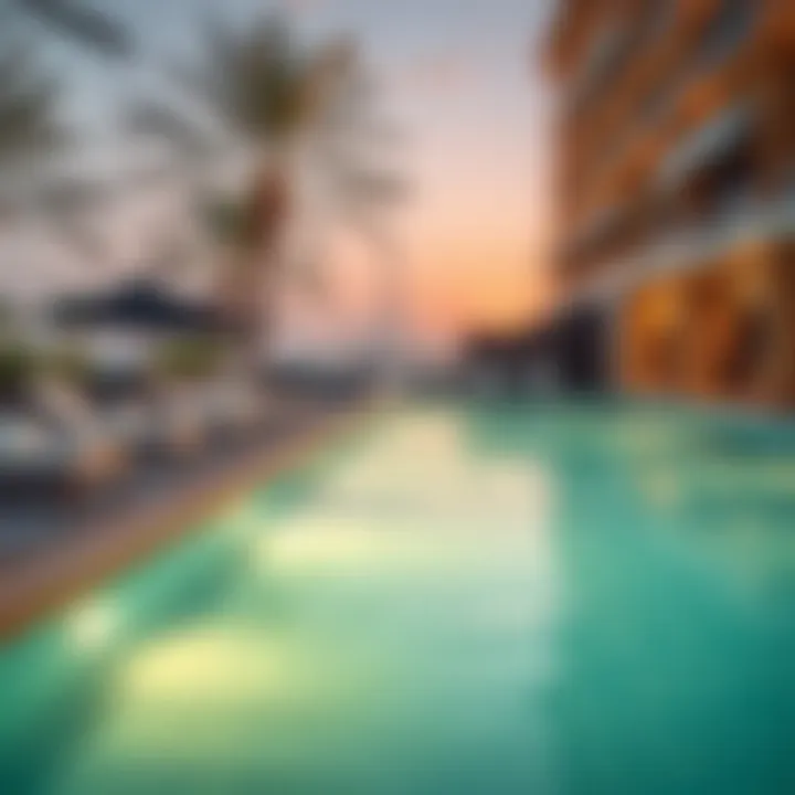 Serene Atmosphere by the Private Pool Relaxing atmosphere of a private pool hotel in Dubai