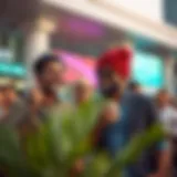 A diverse group of expatriates enjoying a cultural event in Dubai