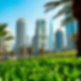 Lush greenery juxtaposed with Dubai's skyline