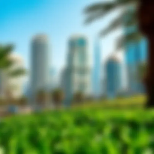 Lush greenery juxtaposed with Dubai's skyline