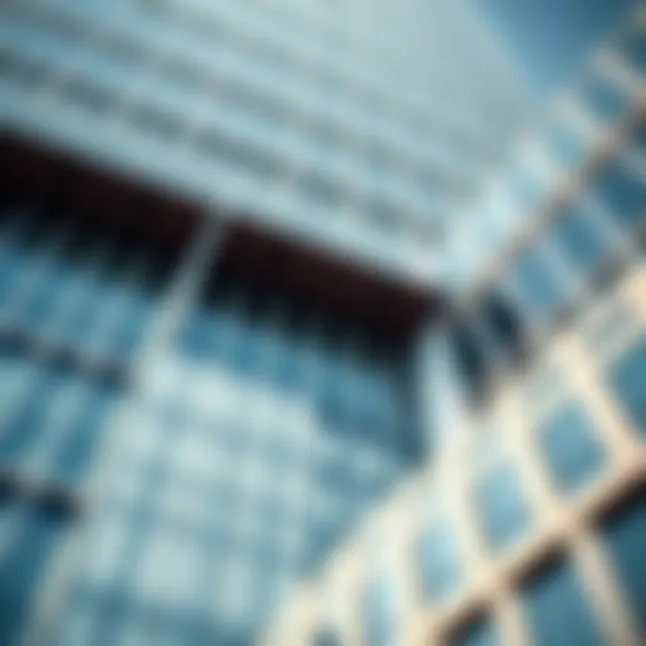 Intricate Design: Architectural Details of a Skyscraper A close-up of intricate architectural details on a contemporary skyscraper