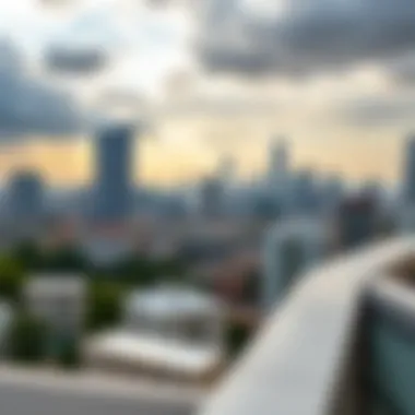 Urban Development: A Panoramic City Skyline A panoramic view of a city skyline featuring multiple towers symbolizing urban development