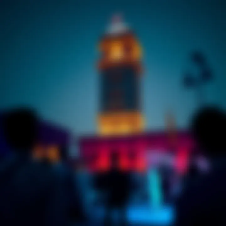 Cultural Vibrancy: An Event Near a Towering Structure A vibrant cultural event taking place in the vicinity of a towering structure