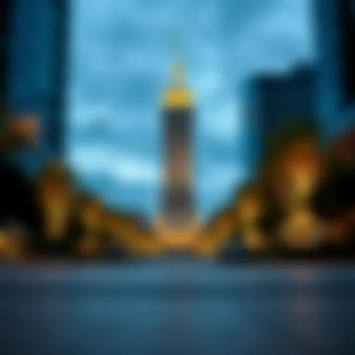 Illuminated Icon: Modern Architectural Design An iconic tower illuminated at night showcasing modern architectural design