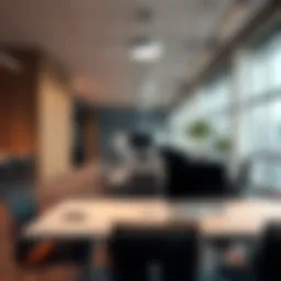 Modern business center showcasing collaborative workspaces