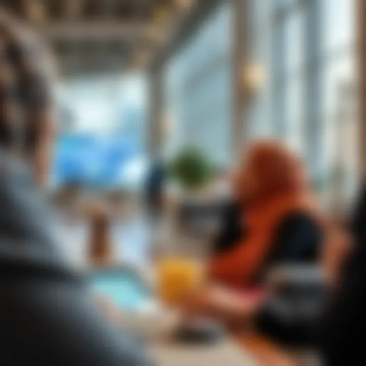 Real estate professionals analyzing market trends on digital devices