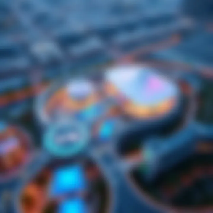 Aerial View of VR Park A breathtaking aerial view of the VR Park showcasing its futuristic architecture and vibrant attractions.