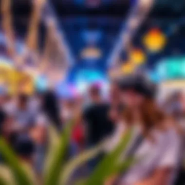 Lively Atmosphere at VR Park A lively atmosphere at the VR Park, capturing the excitement of visitors engaging with various attractions.